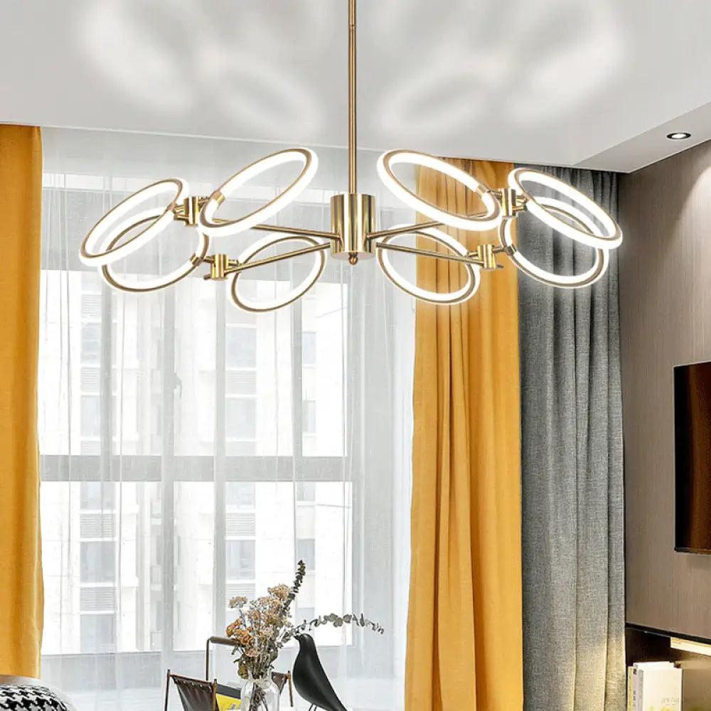 Modern Metal Circle Chandelier Lamp 8-Light Gold Hanging Ceiling Light In Warm/White / Warm