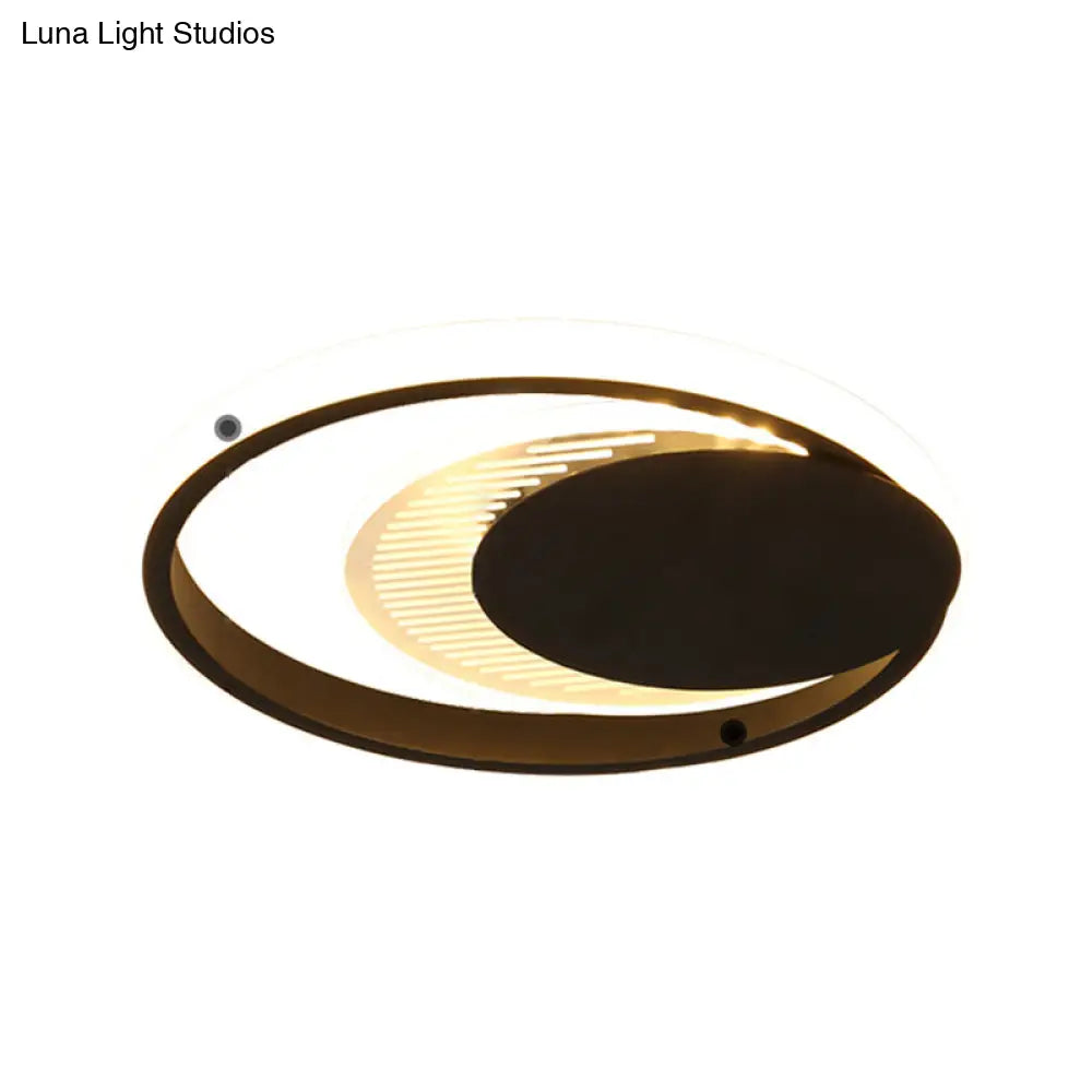 Modern Metal Circle Flush Ceiling Light In White/Black Finish - Led Flushmount Lamp With White/Warm