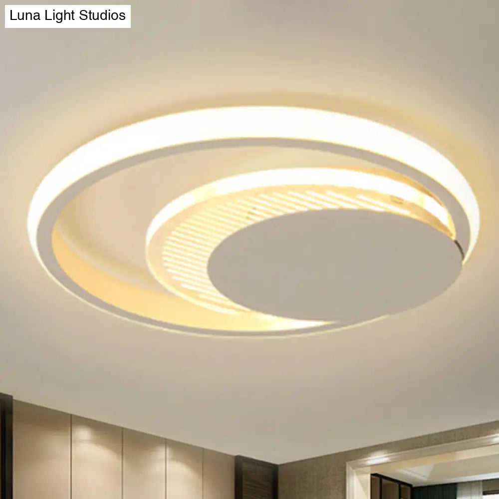 Modern Metal Circle Flush Ceiling Light In White/Black Finish - Led Flushmount Lamp With White/Warm