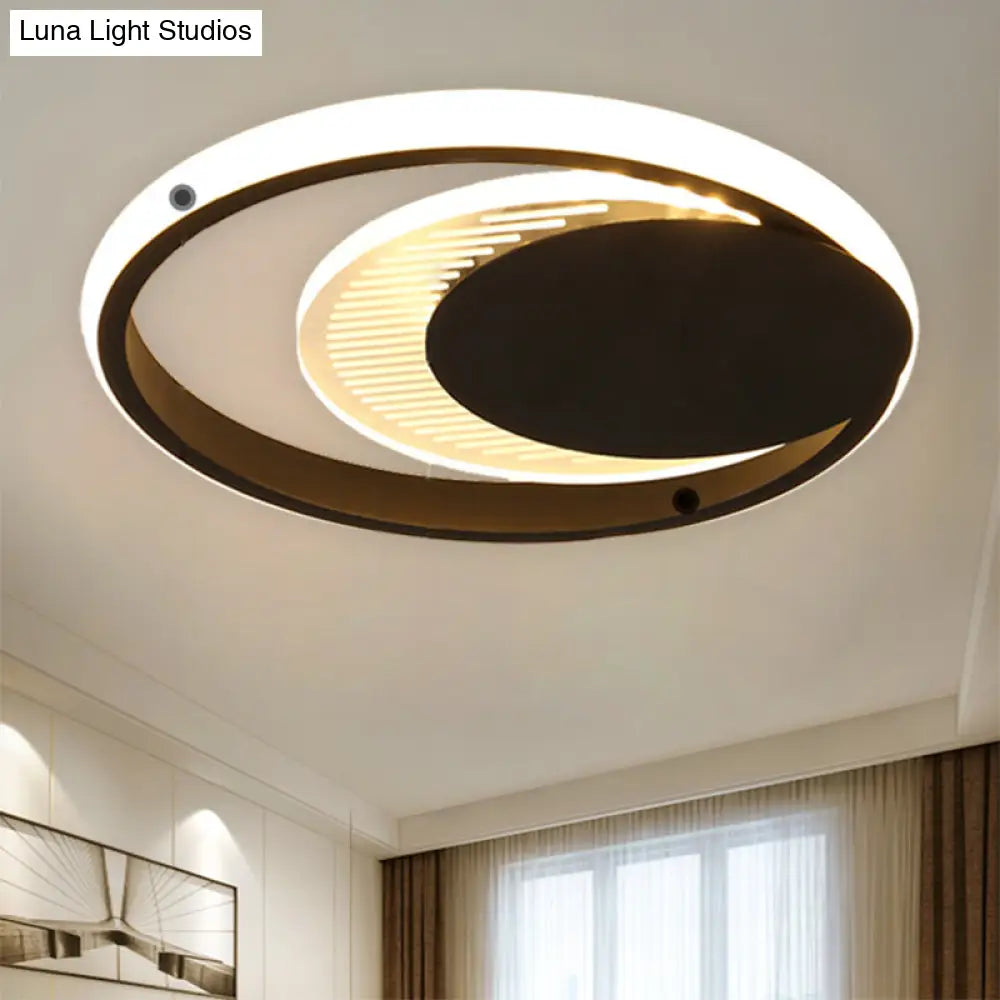 Modern Metal Circle Flush Ceiling Light In White/Black Finish - Led Flushmount Lamp With White/Warm