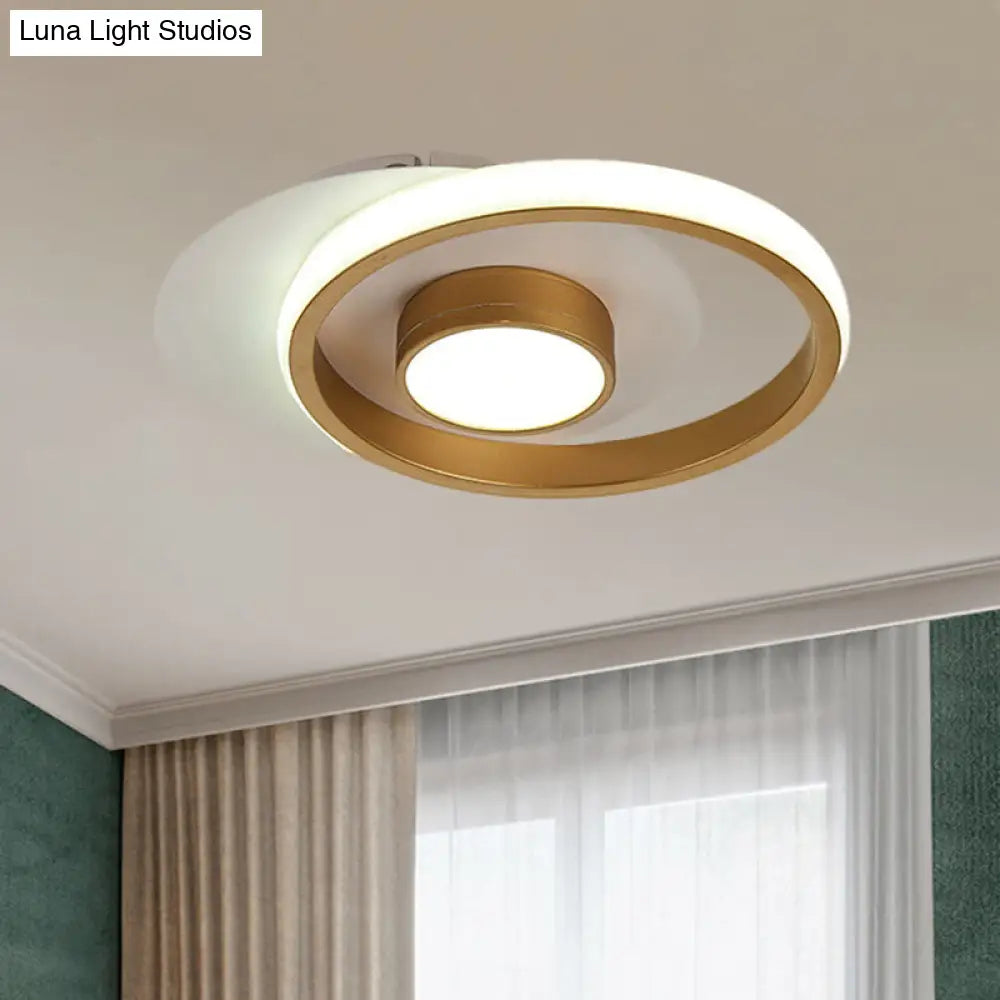 Modern Metal Circle Flush Lamp With Led For Porch - White/Black Or Gold/Black Warm/White Light