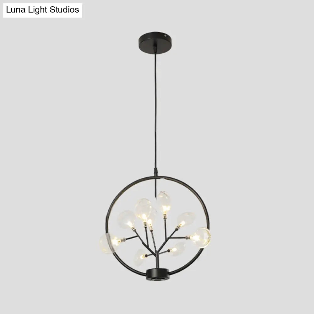 Modern Metal Circle Ceiling Light With Firefly Design - 9-Bulb Corridor Chandelier Black / C