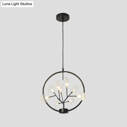 Modern Metal Circle Ceiling Light With Firefly Design - 9-Bulb Corridor Chandelier Black / C