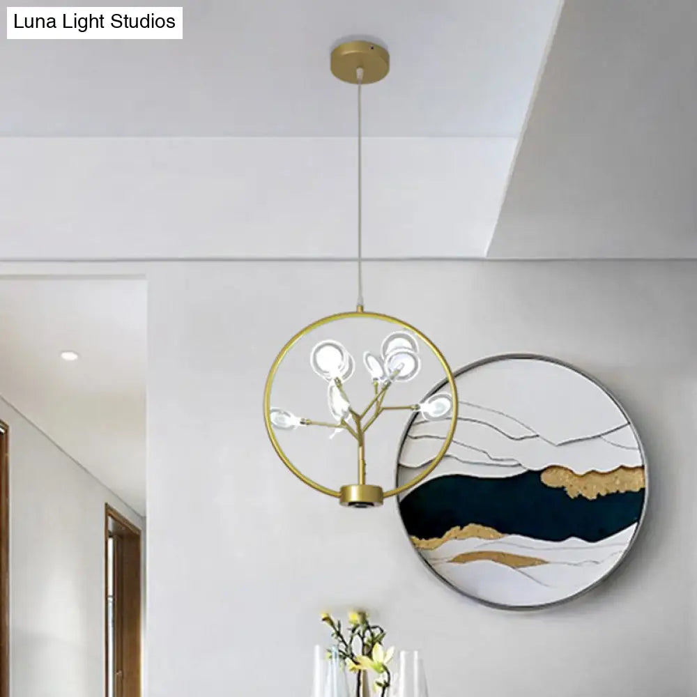 Modern Metal Circle Hanging Ceiling Light - 9 Bulbs Chandelier With Firefly Design