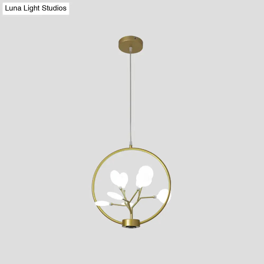 Modern Metal Circle Hanging Ceiling Light - 9 Bulbs Chandelier With Firefly Design