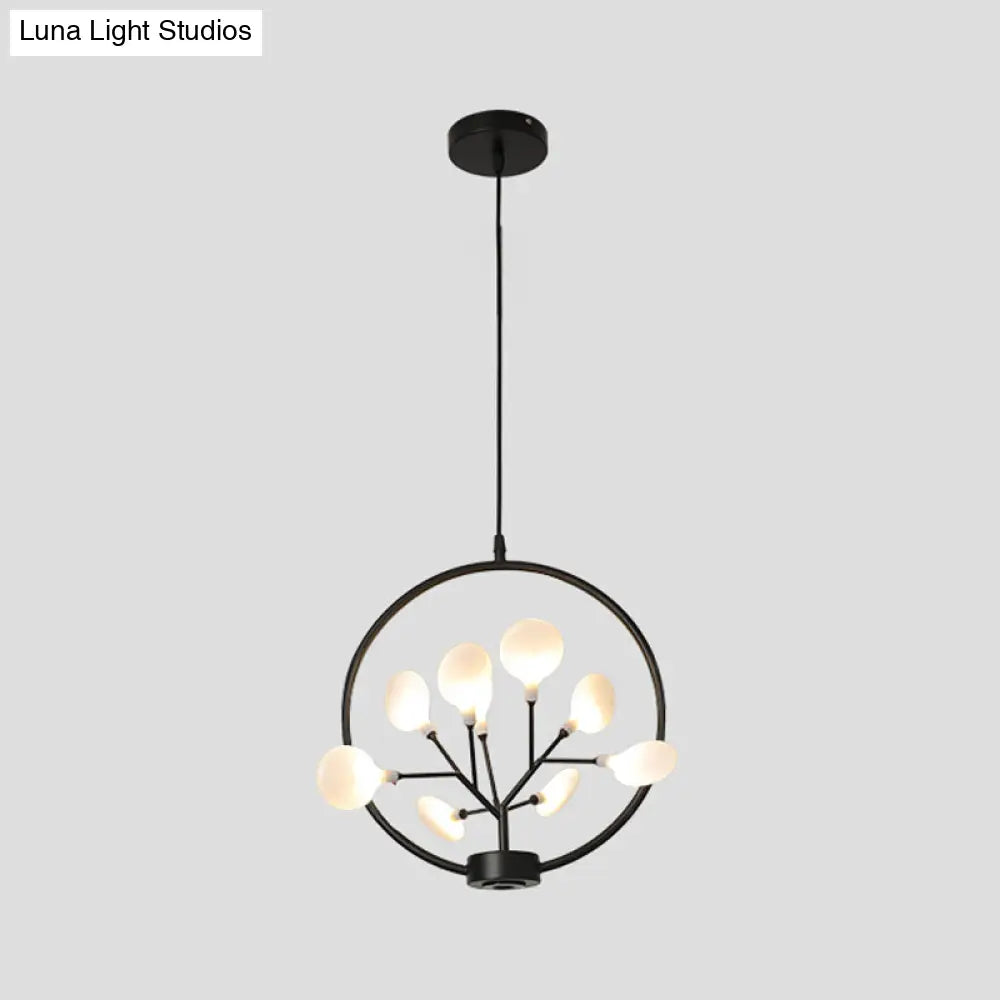 Modern Metal Circle Hanging Ceiling Light - 9 Bulbs Chandelier With Firefly Design