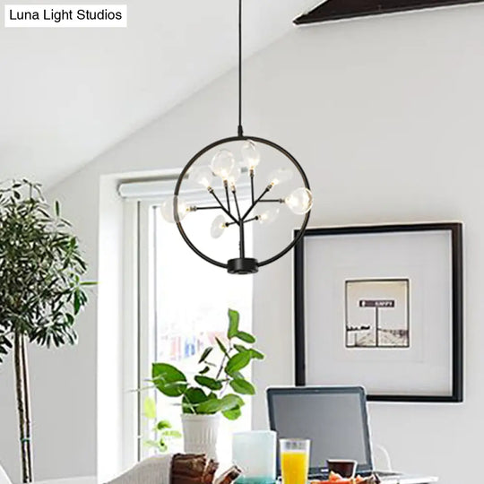 Modern Metal Circle Hanging Ceiling Light - 9 Bulbs Chandelier With Firefly Design