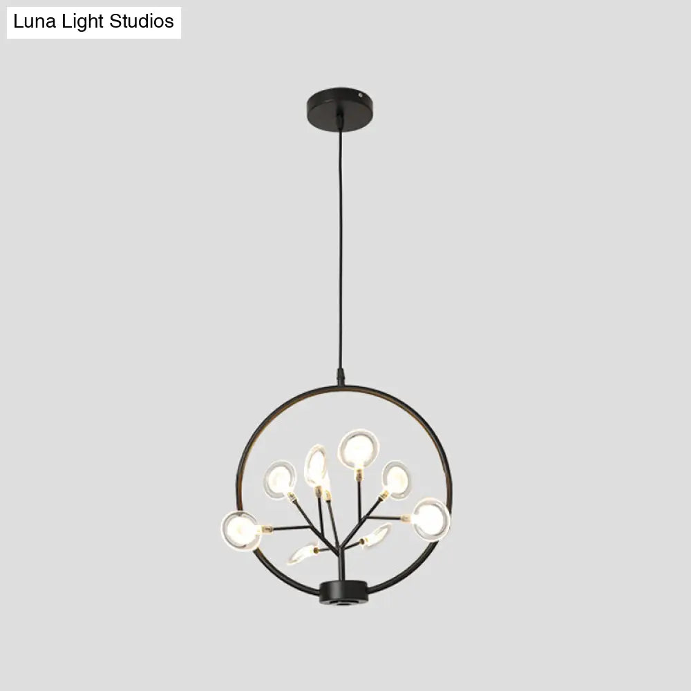 Modern Metal Circle Ceiling Light With Firefly Design - 9-Bulb Corridor Chandelier Black / B