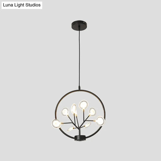 Modern Metal Circle Ceiling Light With Firefly Design - 9-Bulb Corridor Chandelier Black / B