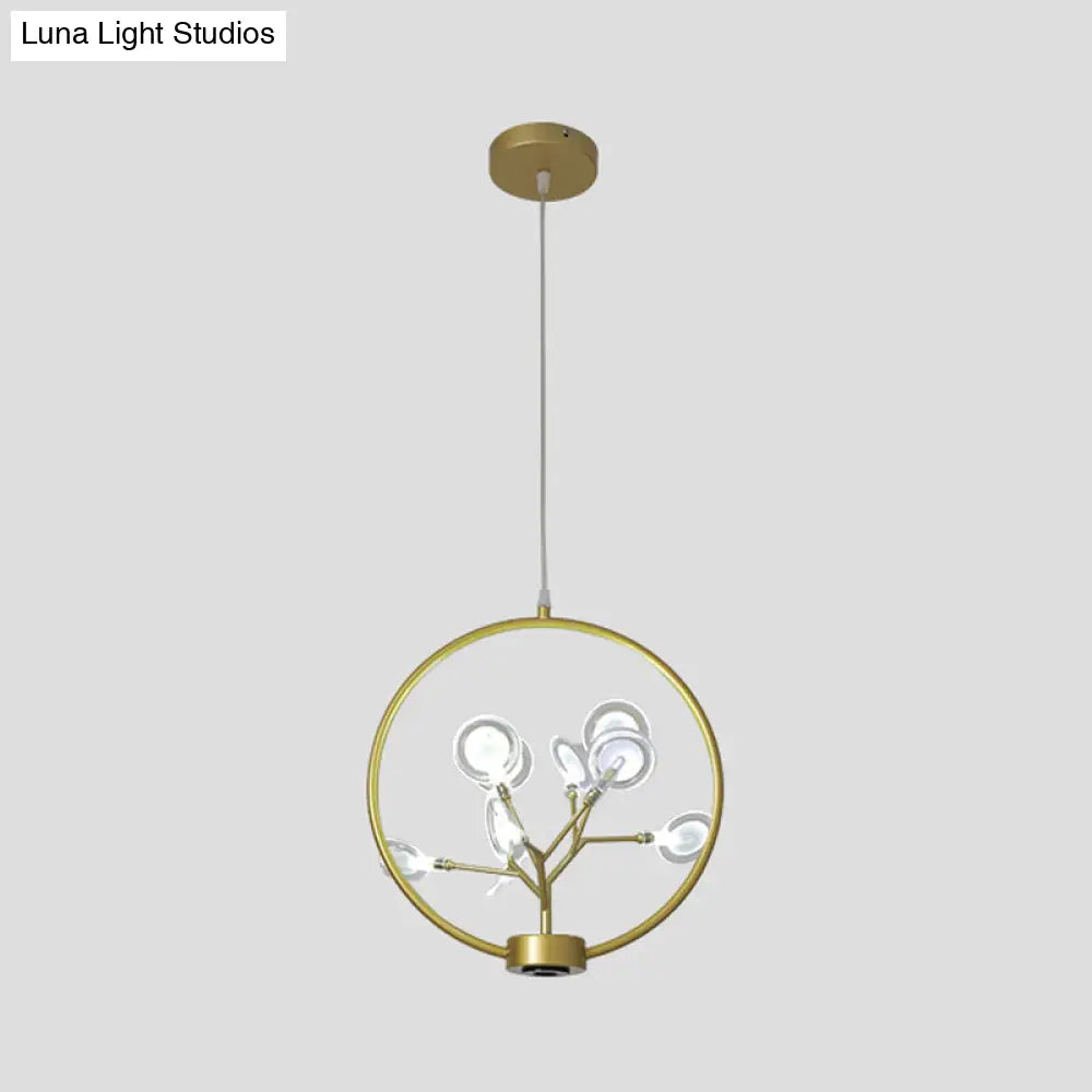 Modern Metal Circle Ceiling Light With Firefly Design - 9-Bulb Corridor Chandelier Gold / B