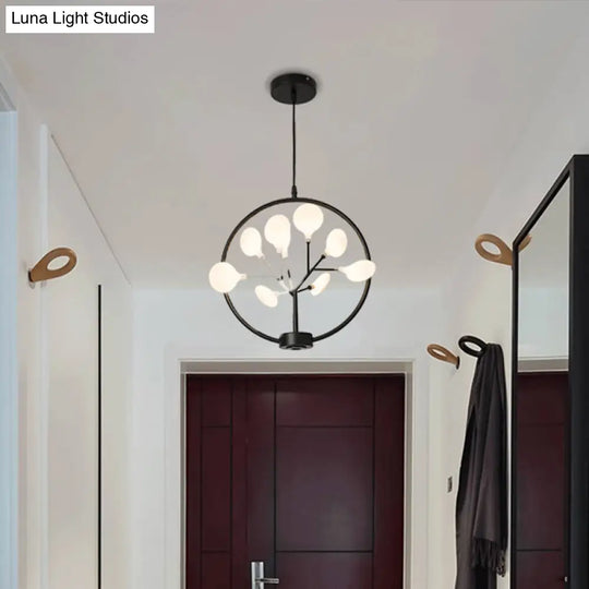 Modern Metal Circle Ceiling Light With Firefly Design - 9-Bulb Corridor Chandelier Black / A