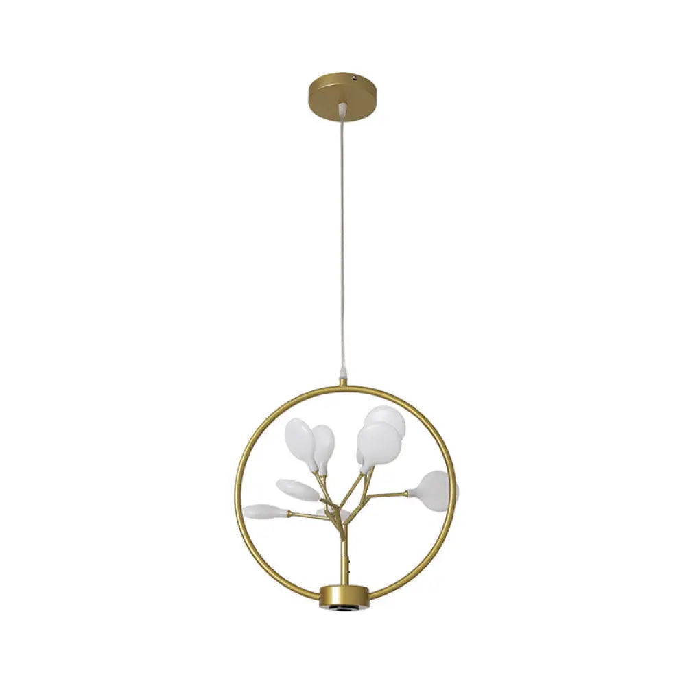 Modern Metal Circle Hanging Ceiling Light - 9 Bulbs Chandelier With Firefly Design Gold / A