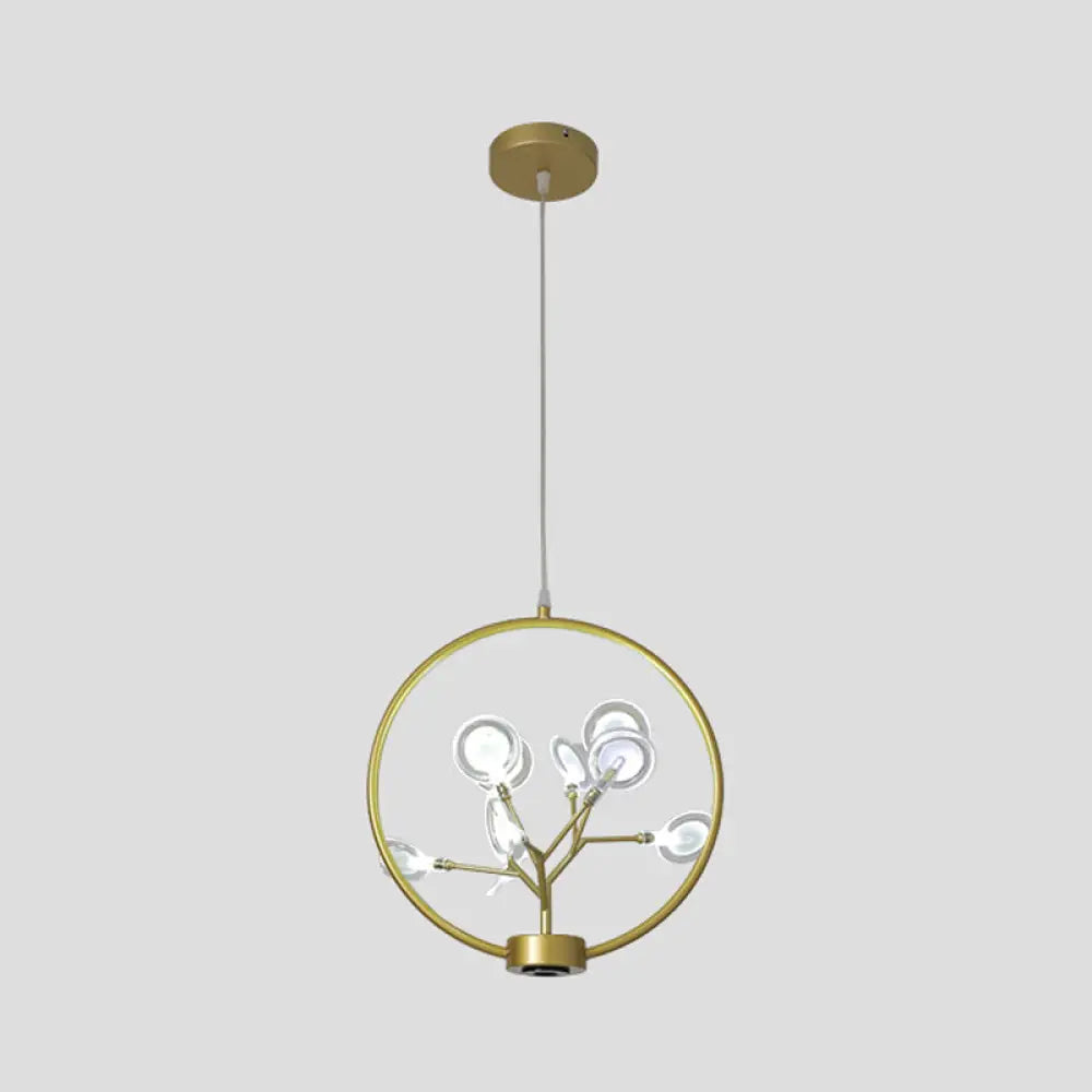 Modern Metal Circle Hanging Ceiling Light - 9 Bulbs Chandelier With Firefly Design Gold / B