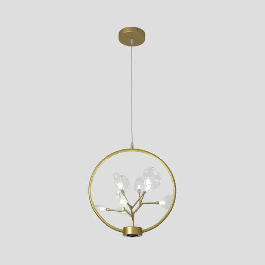 Modern Metal Circle Hanging Ceiling Light - 9 Bulbs Chandelier With Firefly Design Gold / C