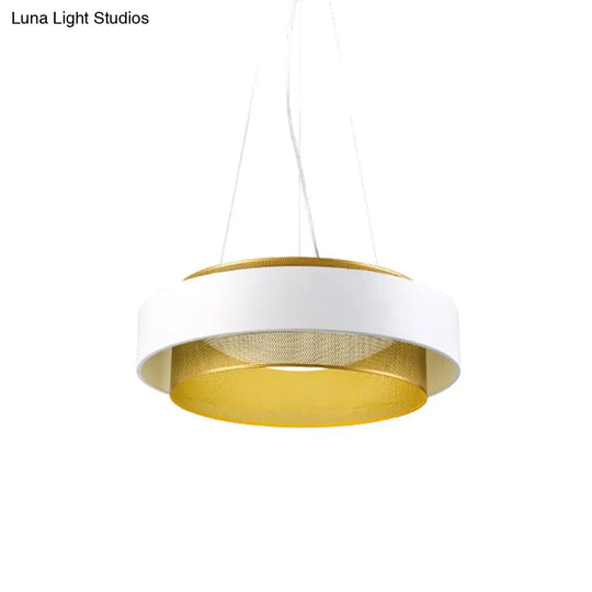 Modern Metal Circle Hanging Light - White/Black-Gold 15’/18’ Wide Led Drop Pendant With Mesh