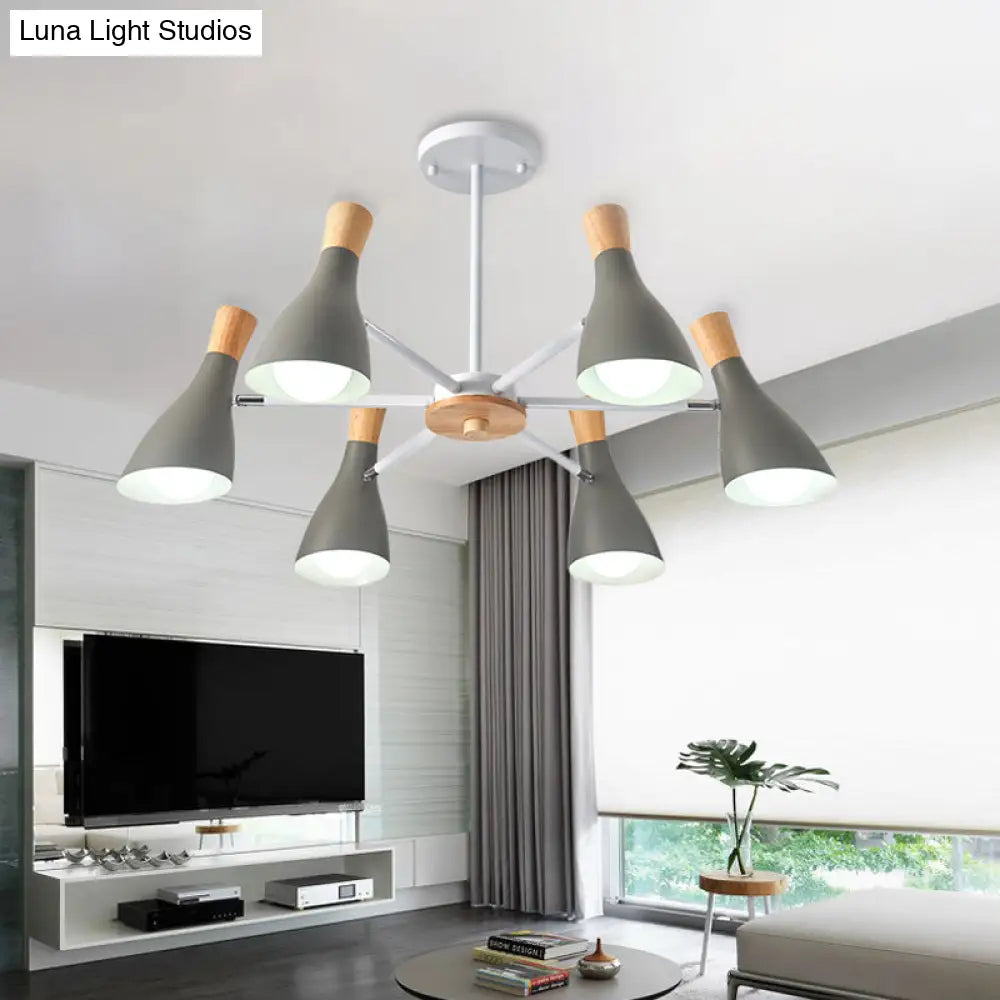 Modern Metal Cone Chandelier - 6 Bulb Hanging Lights For Living Room