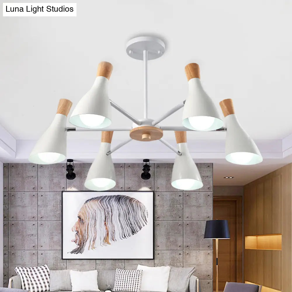 Modern Metal Cone Chandelier - 6 Bulb Hanging Lights For Living Room