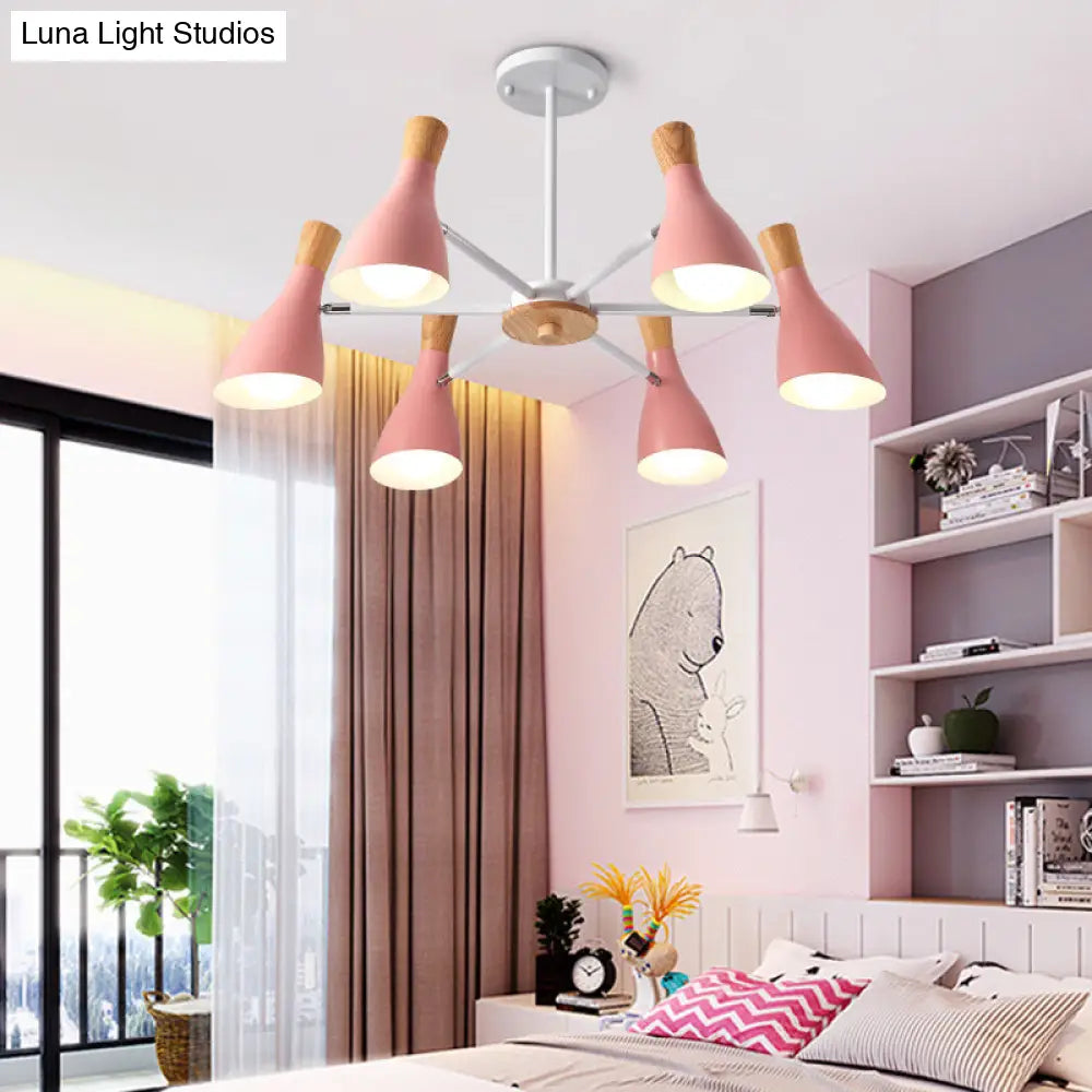 Modern Metal Cone Chandelier - 6 Bulb Hanging Lights For Living Room