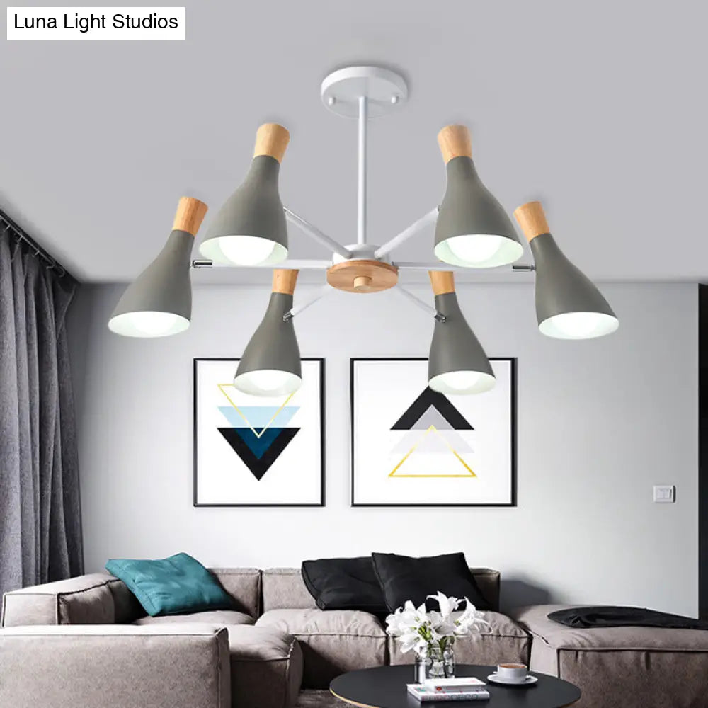 Modern Metal Cone Chandelier - 6 Bulb Hanging Lights For Living Room