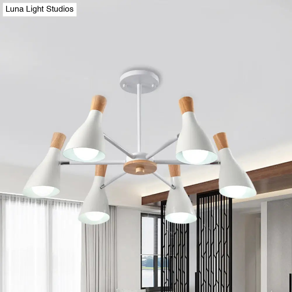 Modern Metal Cone Chandelier - 6 Bulb Hanging Lights For Living Room