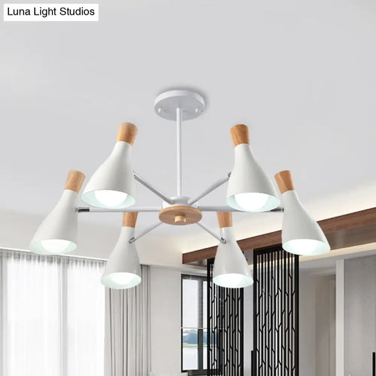 Modern Metal Cone Chandelier - 6 Bulb Hanging Lights For Living Room