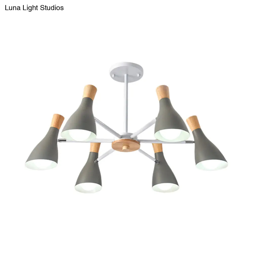 Modern Metal Cone Chandelier - 6 Bulb Hanging Lights For Living Room