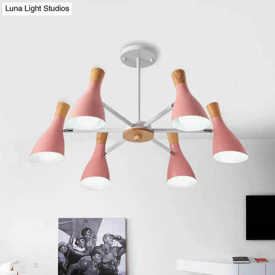 Modern Metal Cone Chandelier - 6 Bulb Hanging Lights For Living Room