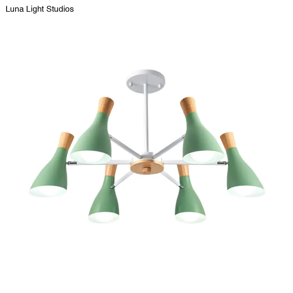 Modern Metal Cone Chandelier - 6 Bulb Hanging Lights For Living Room