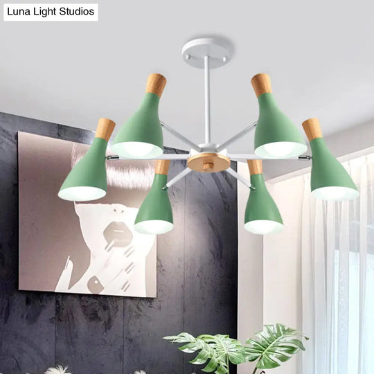 Modern Metal Cone Chandelier - 6 Bulb Hanging Lights For Living Room