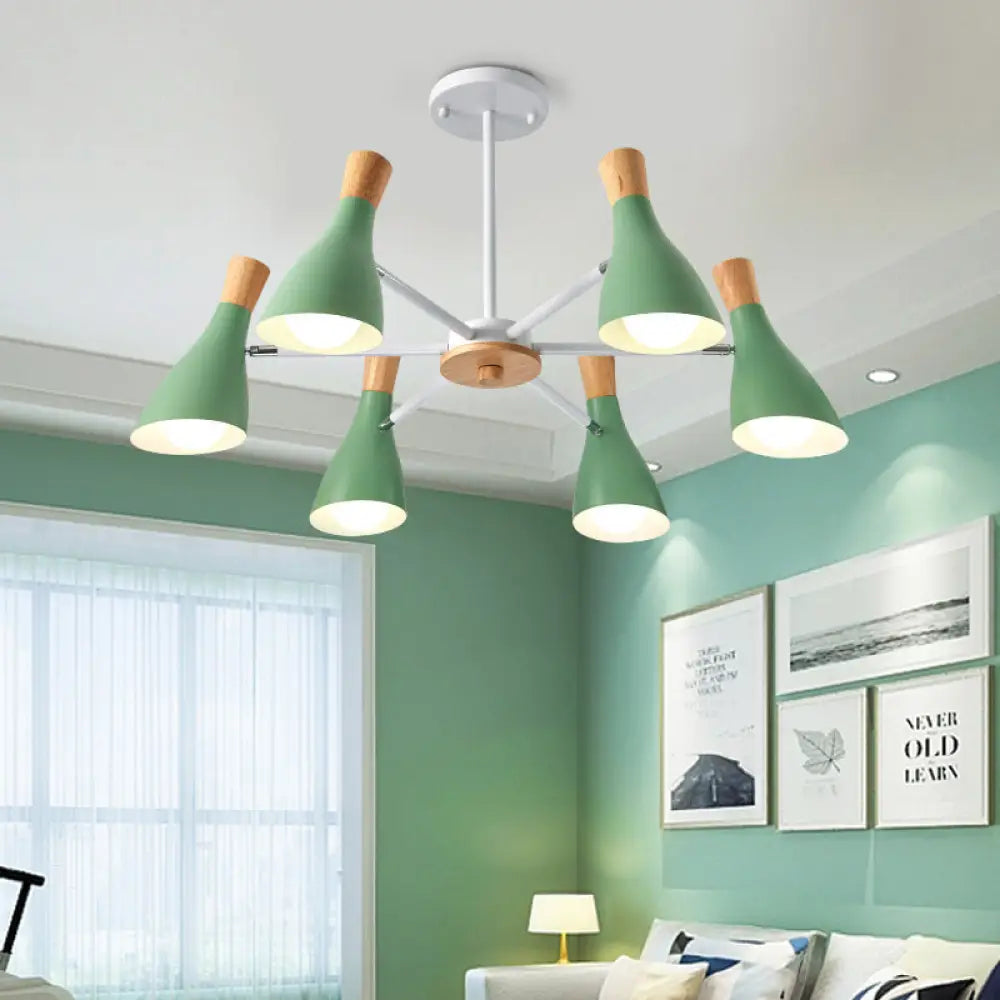 Modern Metal Cone Chandelier - 6 Bulb Hanging Lights For Living Room Green