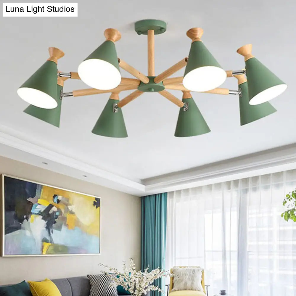Modern Metal Chandelier With Wood Cork And 8 Bulbs For Living Room / Green