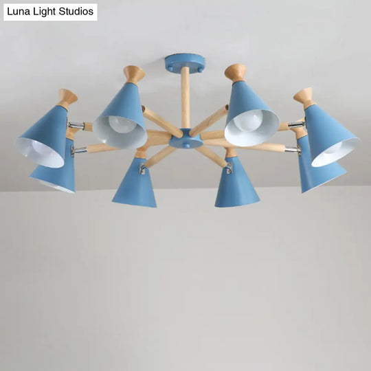 Modern Metal Chandelier With Wood Cork And 8 Bulbs For Living Room / Blue