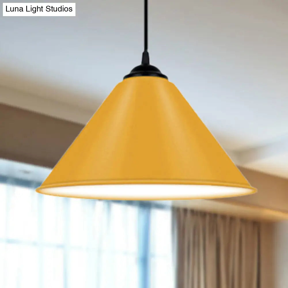 Modern Metal Cone Hanging Light - 1 Pink/Yellow/Green Pendant 12/14/16 Diameter Yellow / 12