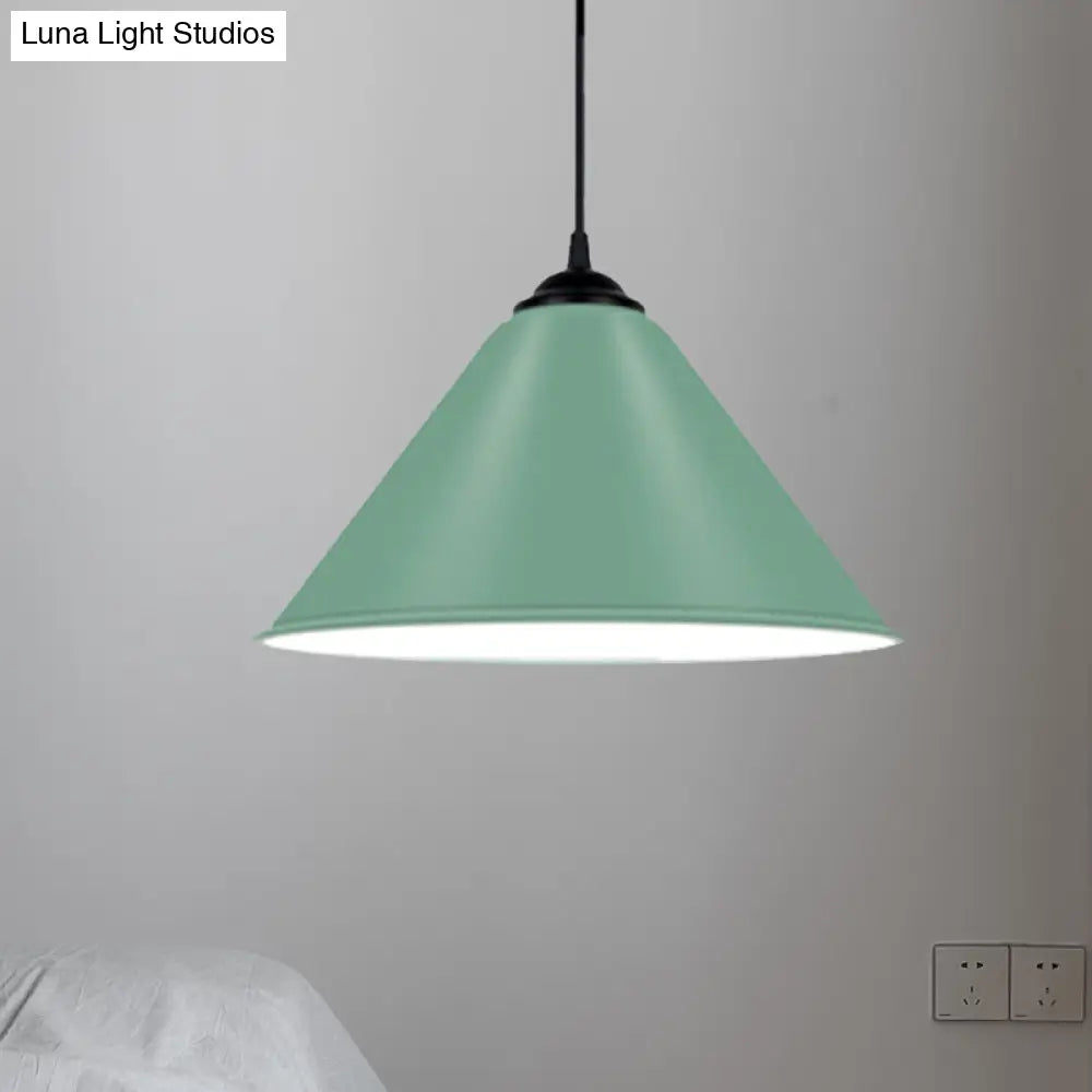 Modern Metal Cone Hanging Light 1-Light Pink/Yellow/Green Pendant 12’/14’/16’ Dia