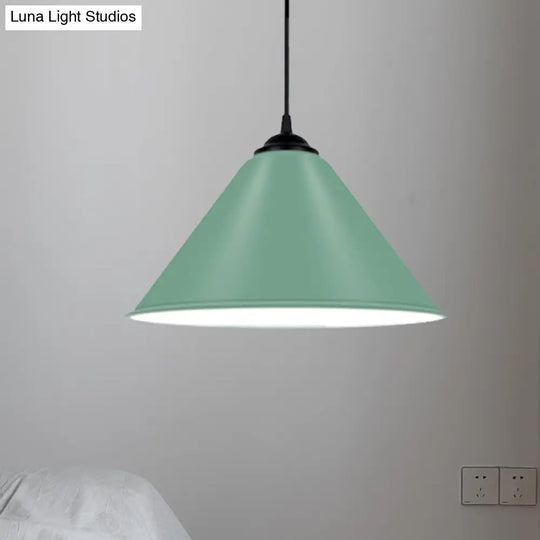 Modern Metal Cone Hanging Light 1-Light Pink/Yellow/Green Pendant 12’/14’/16’ Dia