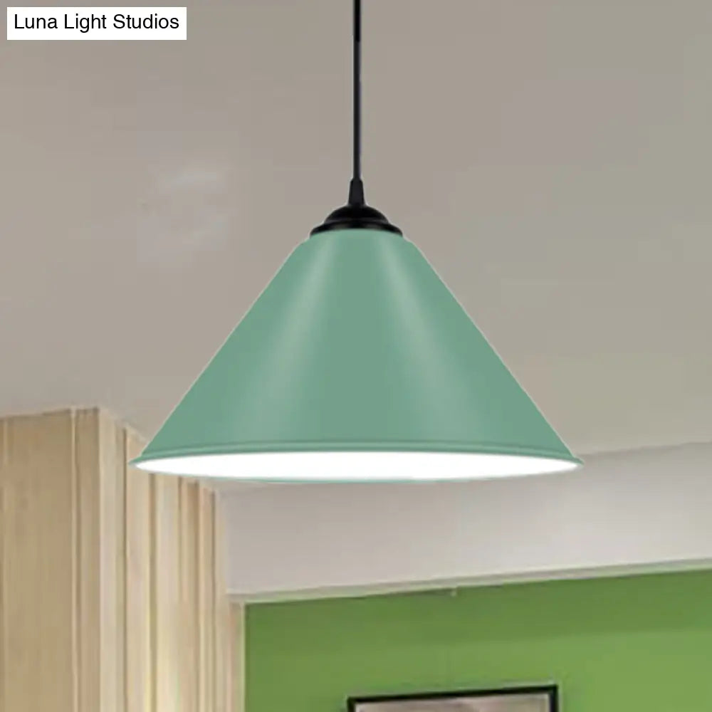 Modern Metal Cone Hanging Light - 1 Pink/Yellow/Green Pendant 12/14/16 Diameter Green / 12