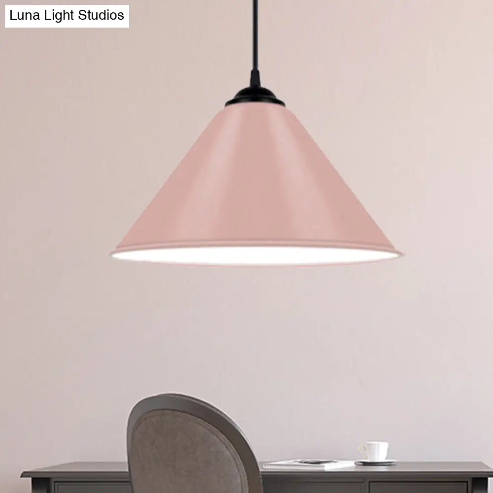 Modern Metal Cone Hanging Light 1-Light Pink/Yellow/Green Pendant 12’/14’/16’ Dia