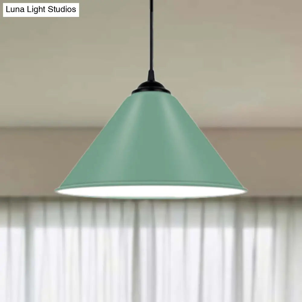 Modern Metal Cone Hanging Light 1-Light Pink/Yellow/Green Pendant 12’/14’/16’ Dia