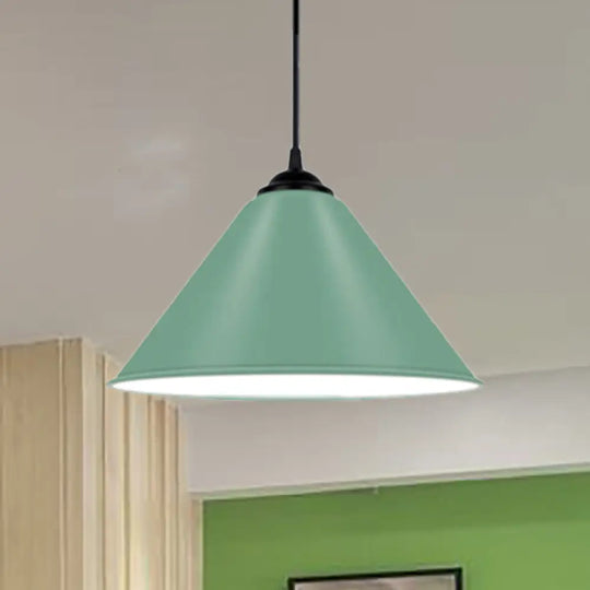 Modern Metal Cone Hanging Light 1-Light Pink/Yellow/Green Pendant 12’/14’/16’ Dia Green / 12’