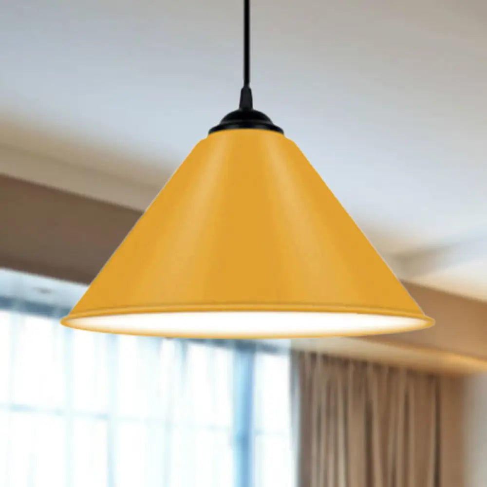 Modern Metal Cone Hanging Light 1-Light Pink/Yellow/Green Pendant 12’/14’/16’ Dia Yellow / 12’