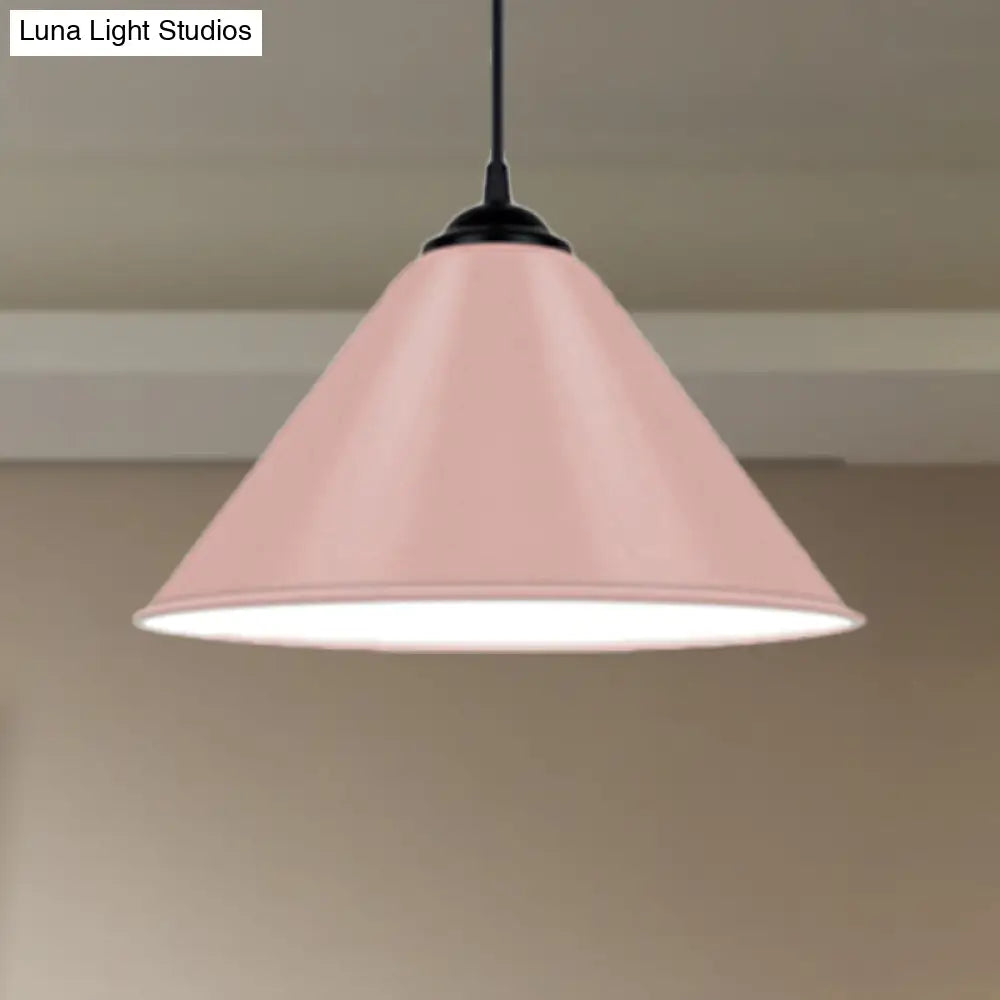 Modern Metal Cone Hanging Light - 1 Pink/Yellow/Green Pendant 12/14/16 Diameter