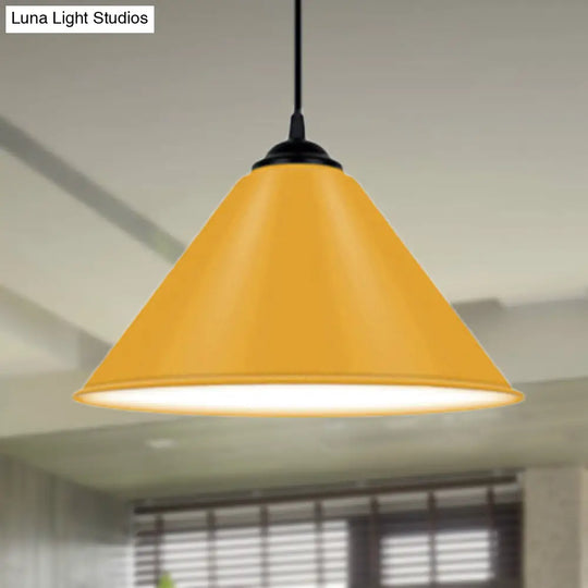 Modern Metal Cone Hanging Light 1-Light Pink/Yellow/Green Pendant 12’/14’/16’ Dia