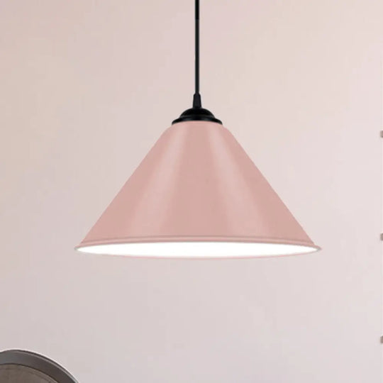 Modern Metal Cone Hanging Light 1-Light Pink/Yellow/Green Pendant 12’/14’/16’ Dia Pink / 12’