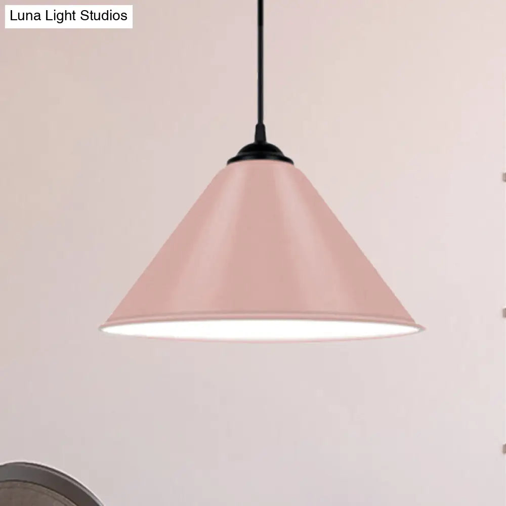 Modern Metal Cone Hanging Light - 1 Pink/Yellow/Green Pendant 12/14/16 Diameter Pink / 12