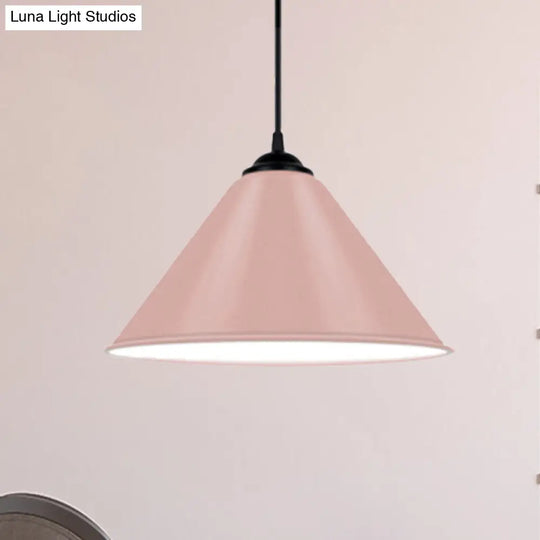 Modern Metal Cone Hanging Light - 1 Pink/Yellow/Green Pendant 12/14/16 Diameter Pink / 12