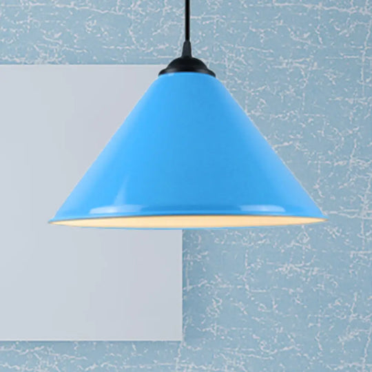 Modern Metal Cone Hanging Light 1-Light Pink/Yellow/Green Pendant 12’/14’/16’ Dia Blue / 12’