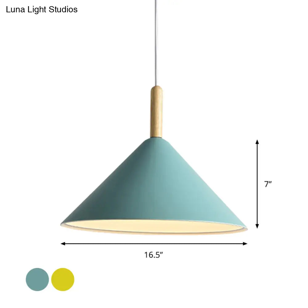 Modern Metal Cone Hanging Pendant Light 1-Light Yellow/Blue 12.5’/16.5’ Dia