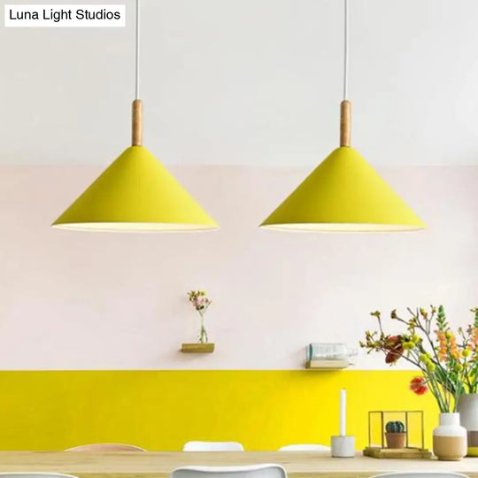 Modern Metal Cone Pendant Light With Yellow/Blue Finish 12.5/16.5 Dia Yellow / 12.5