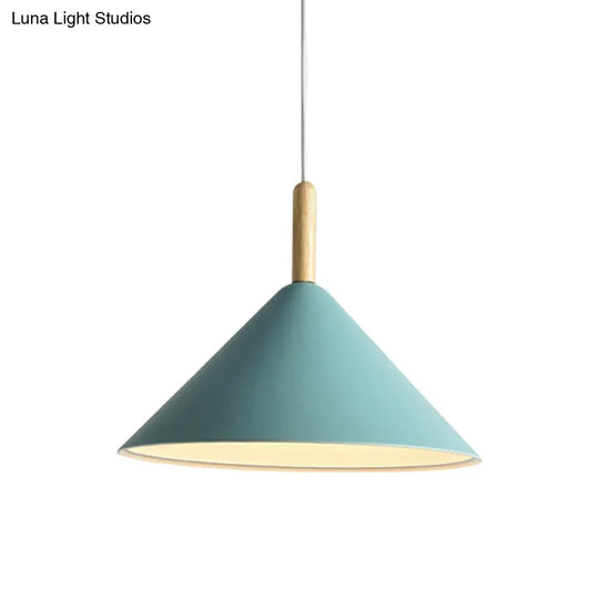 Modern Metal Cone Hanging Pendant Light 1-Light Yellow/Blue 12.5’/16.5’ Dia