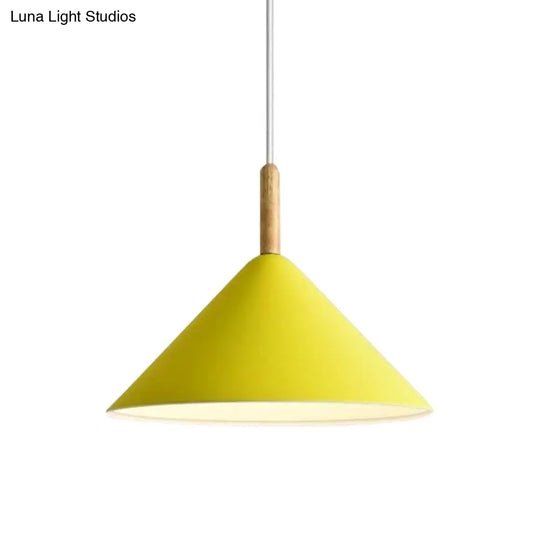 Modern Metal Cone Hanging Pendant Light 1-Light Yellow/Blue 12.5’/16.5’ Dia